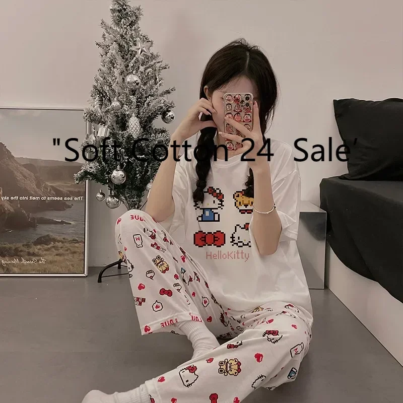 Летняя новая версия женских пижам Hello Kitty, корейская версия мультяшных моделей из чистого хлопка, домашняя одежда Hello Kitty
Летняя новая версия женских пижам Hello Kitty, корейская версия мультяшных моделей из чистого хлопка, домашняя одежда Hello Kitty