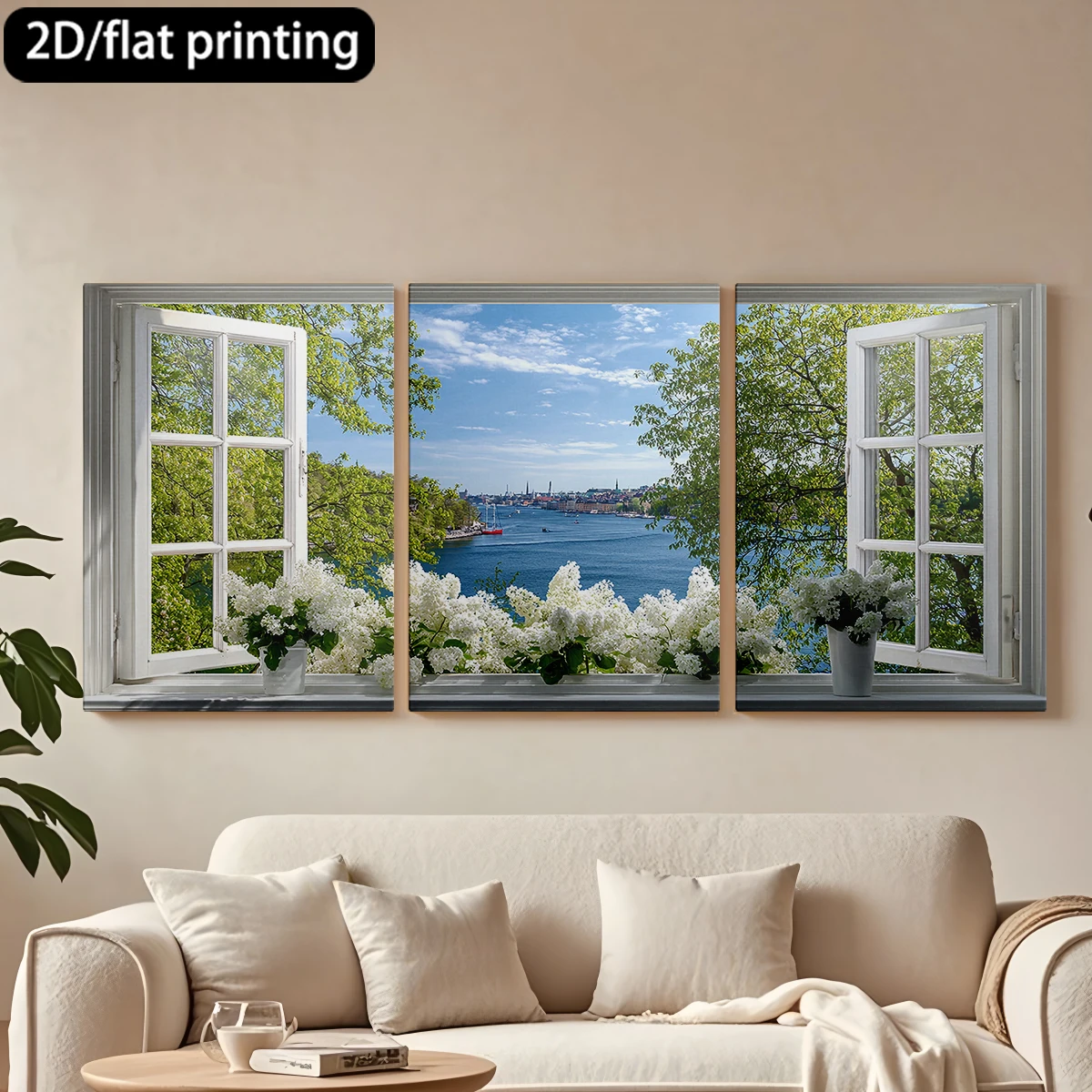 2D flat printing 3pc wooden frame canvas decorative painting Window view, waterway, trees.Corridor bedroom decoration
2D flat printing 3pc wooden frame canvas decorative painting Window view, waterway, trees.Corridor bedroom decoration