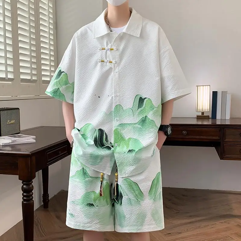 New Chinese Style Guochao Men's Summer Complete Set Landscape Ink Painting Printed Shirt and Shorts
New Chinese Style Guochao Men's Summer Complete Set Landscape Ink Painting Printed Shirt and Shorts