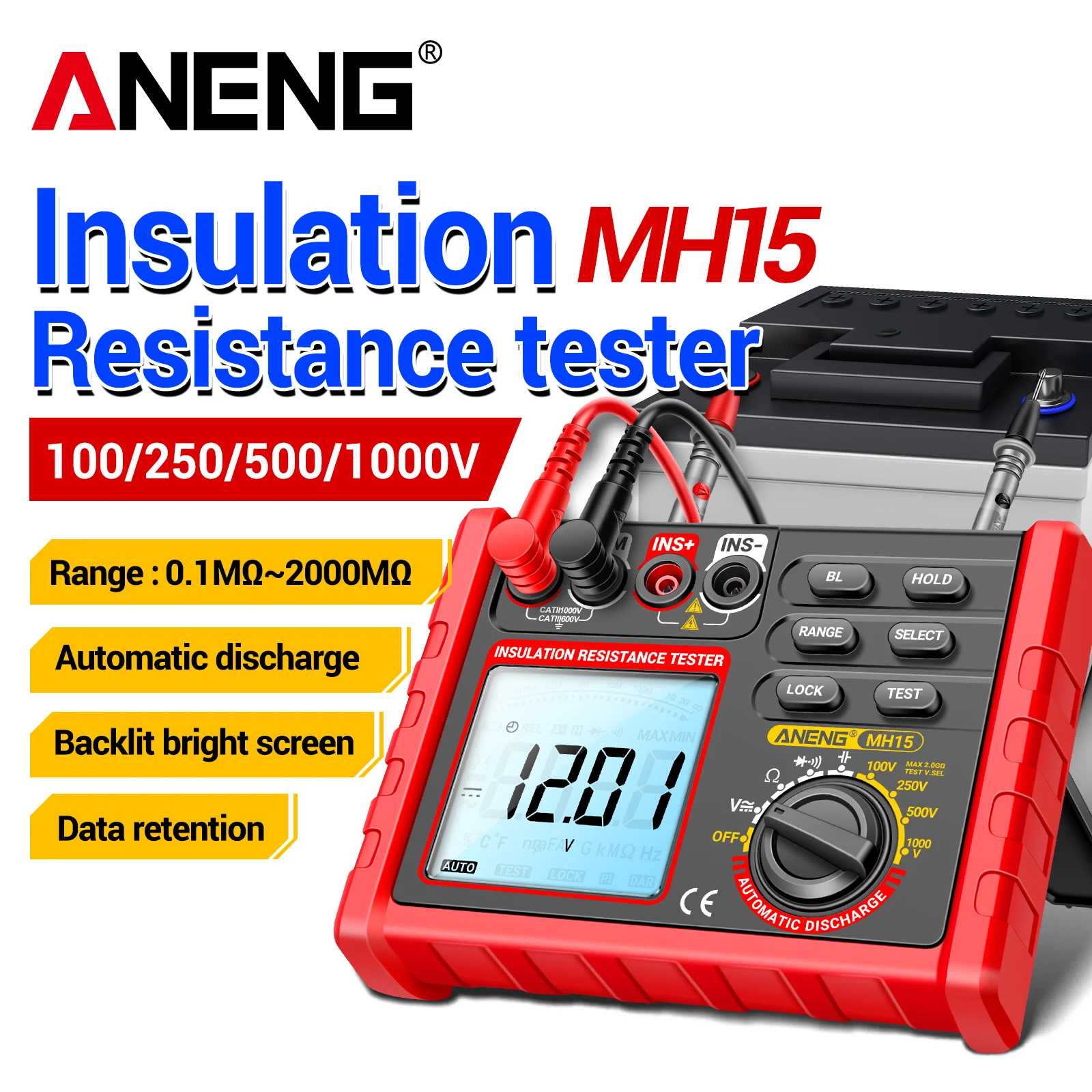 Insulation resistance tester MH15 four level voltage automatic discharge backlight screen circuit equipment insulation detection
Insulation resistance tester MH15 four level voltage automatic discharge backlight screen circuit equipment insulation detection