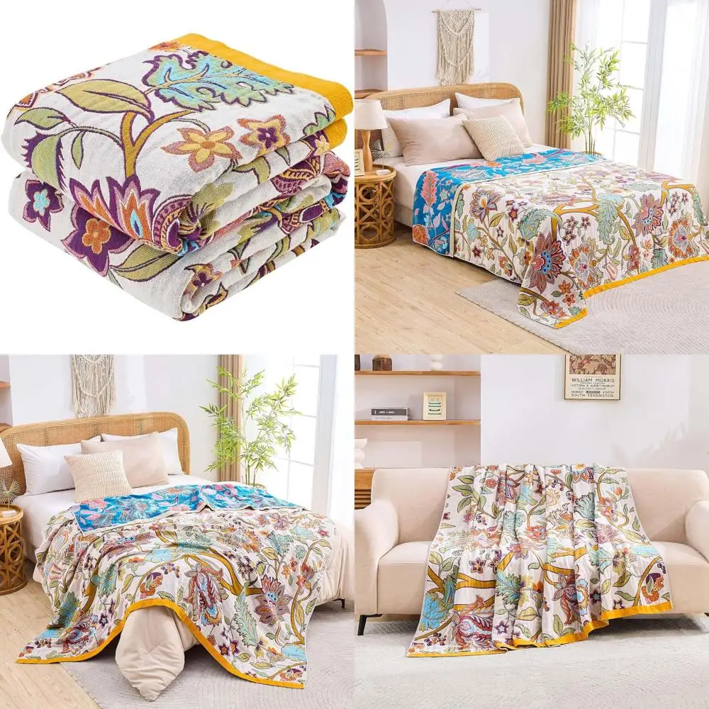 Cozy Cotton Bohemian Quilt, Floral Print Farmhouse Style, 90x98 Reversible Rustic Throw Blanket
Cozy Cotton Bohemian Quilt, Floral Print Farmhouse Style, 90x98 Reversible Rustic Throw Blanket