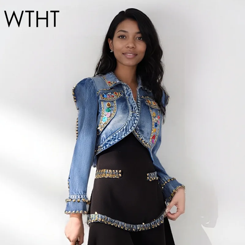WTHT Trendy Women's Spliced Colorful Diamonds Design Denim Short Jacket 2025 Summer Lapel Wave Long Sleeves Coat Female 1LS2229
WTHT Trendy Women's Spliced Colorful Diamonds Design Denim Short Jacket 2025 Summer Lapel Wave Long Sleeves Coat Female 1LS2229