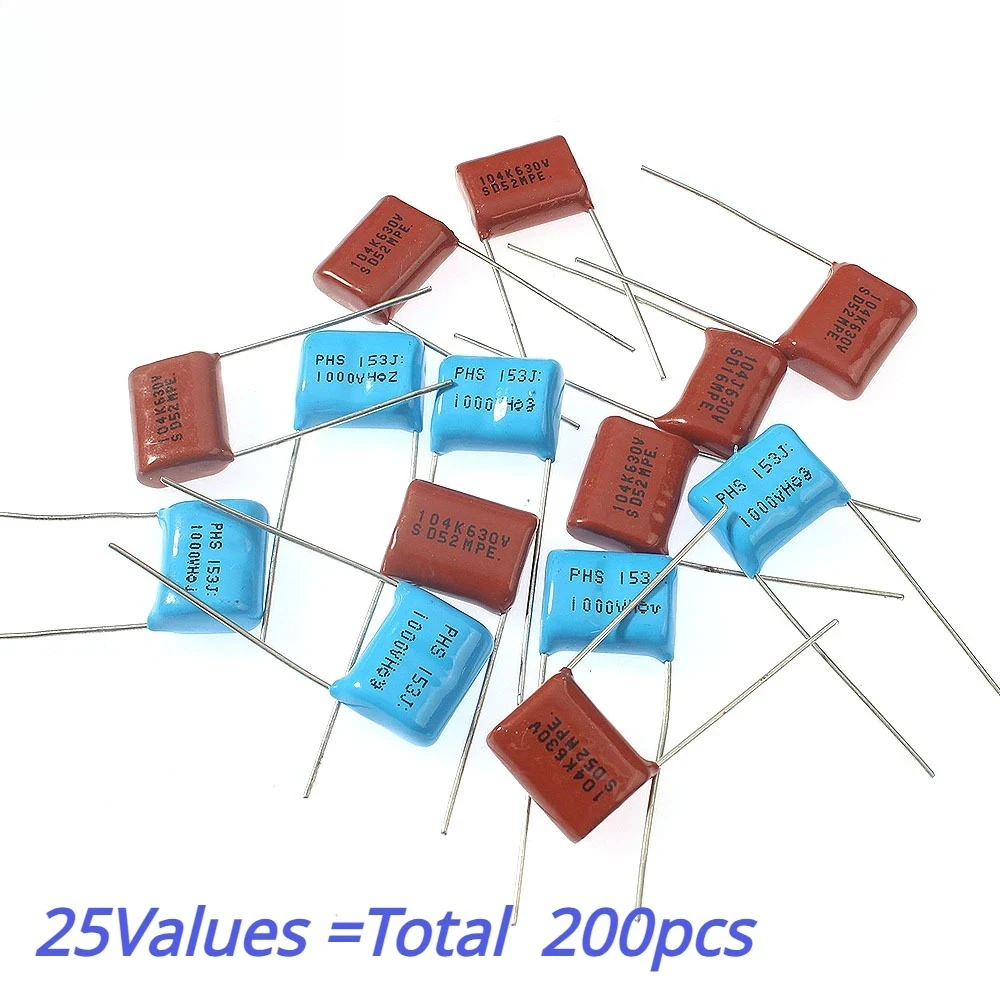 200Pcs 25 Kinds Electronic Capacitor Kit 0.001uf-2.2uf 630V CBB Capacitor CBB Polypropylene Film Capacitors Kit 630V102 630V183
200Pcs 25 Kinds Electronic Capacitor Kit 0.001uf-2.2uf 630V CBB Capacitor CBB Polypropylene Film Capacitors Kit 630V102 630V183