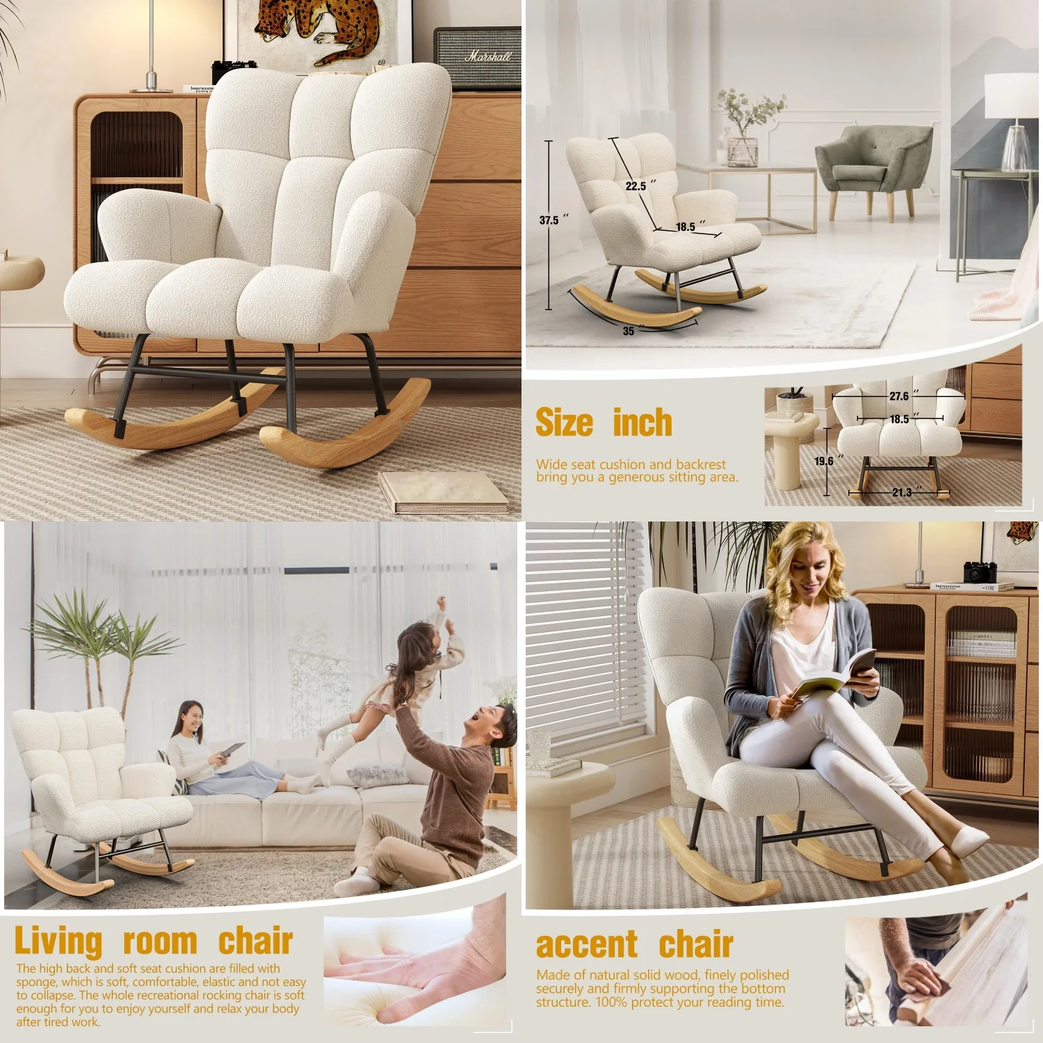 Comfy High Backrest Teddy Upholstered Glider Rocking Chair Nursery Bedroom Living Room Home, Customized
Comfy High Backrest Teddy Upholstered Glider Rocking Chair Nursery Bedroom Living Room Home, Customized