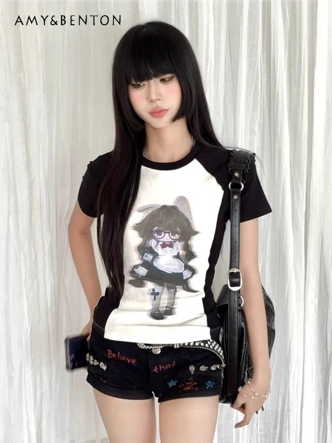Japanese Anime Print Punk Style Hot Girl T-Shirt Women Summer Subculture Patchwork Y2K Top Gothic Short Sleeve Graphic T Shirts
Japanese Anime Print Punk Style Hot Girl T-Shirt Women Summer Subculture Patchwork Y2K Top Gothic Short Sleeve Graphic T Shirts