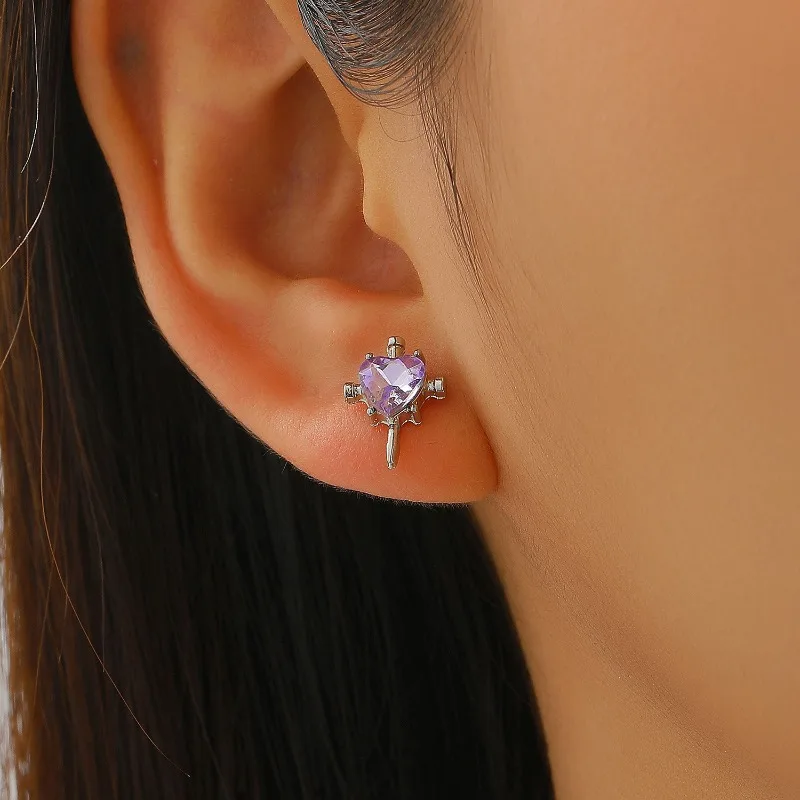 Cross set heart-shaped zircon Ear studs, sweet and cool, versatile, compact and exquisite earrings
Cross set heart-shaped zircon Ear studs, sweet and cool, versatile, compact and exquisite earrings