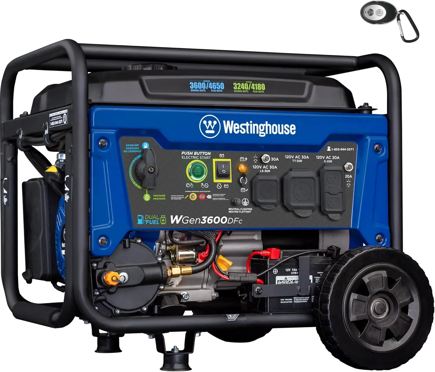4650 Peak Watt Dual Fuel Portable Generator, Remote Electric Start with Auto Choke, RV Ready 30A Outlet, Gas & Propane Powered,
4650 Peak Watt Dual Fuel Portable Generator, Remote Electric Start with Auto Choke, RV Ready 30A Outlet, Gas & Propane Powered,