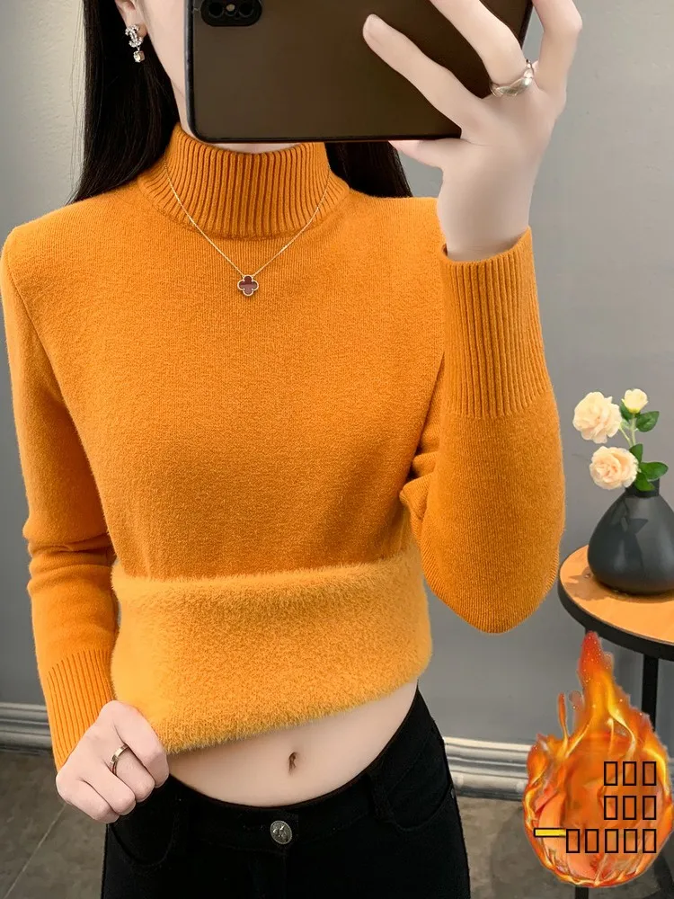 Thiened Fce Women's Knitted Base irt Orange High Collar Warm Slimming Autumn Winter New Sle f High Collar Sweater
Thiened Fce Women's Knitted Base irt Orange High Collar Warm Slimming Autumn Winter New Sle f High Collar Sweater