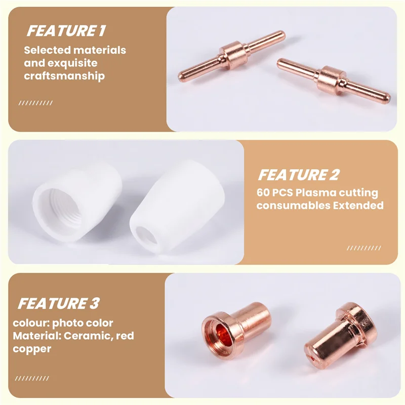 B17B 60 Pcs/Set + Red Copper Air Plasma Cutting Cutter Consumables Extended TIP Nozzles Electrode For PT31 LG40 Torch CU
B17B 60 Pcs/Set + Red Copper Air Plasma Cutting Cutter Consumables Extended TIP Nozzles Electrode For PT31 LG40 Torch CU