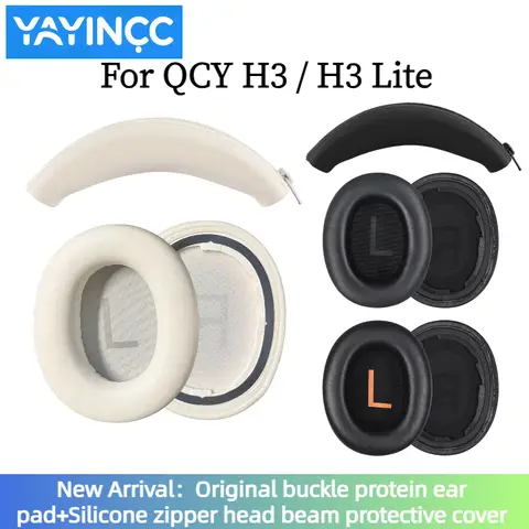 YAYINCC Replacement Soft Foam Cushion Ear Pads / Silicone zipper head beam protective cover For QCY H3 / H3 Lite Gaming Headset