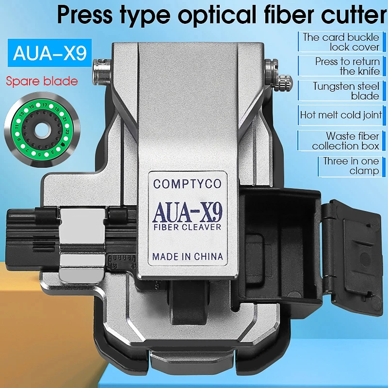 AUA-X9 High-precision for cold joint/hot Melt Optical Fiber Cleaver Machine 24 Surface Blade Cutting Tool
AUA-X9 High-precision for cold joint/hot Melt Optical Fiber Cleaver Machine 24 Surface Blade Cutting Tool