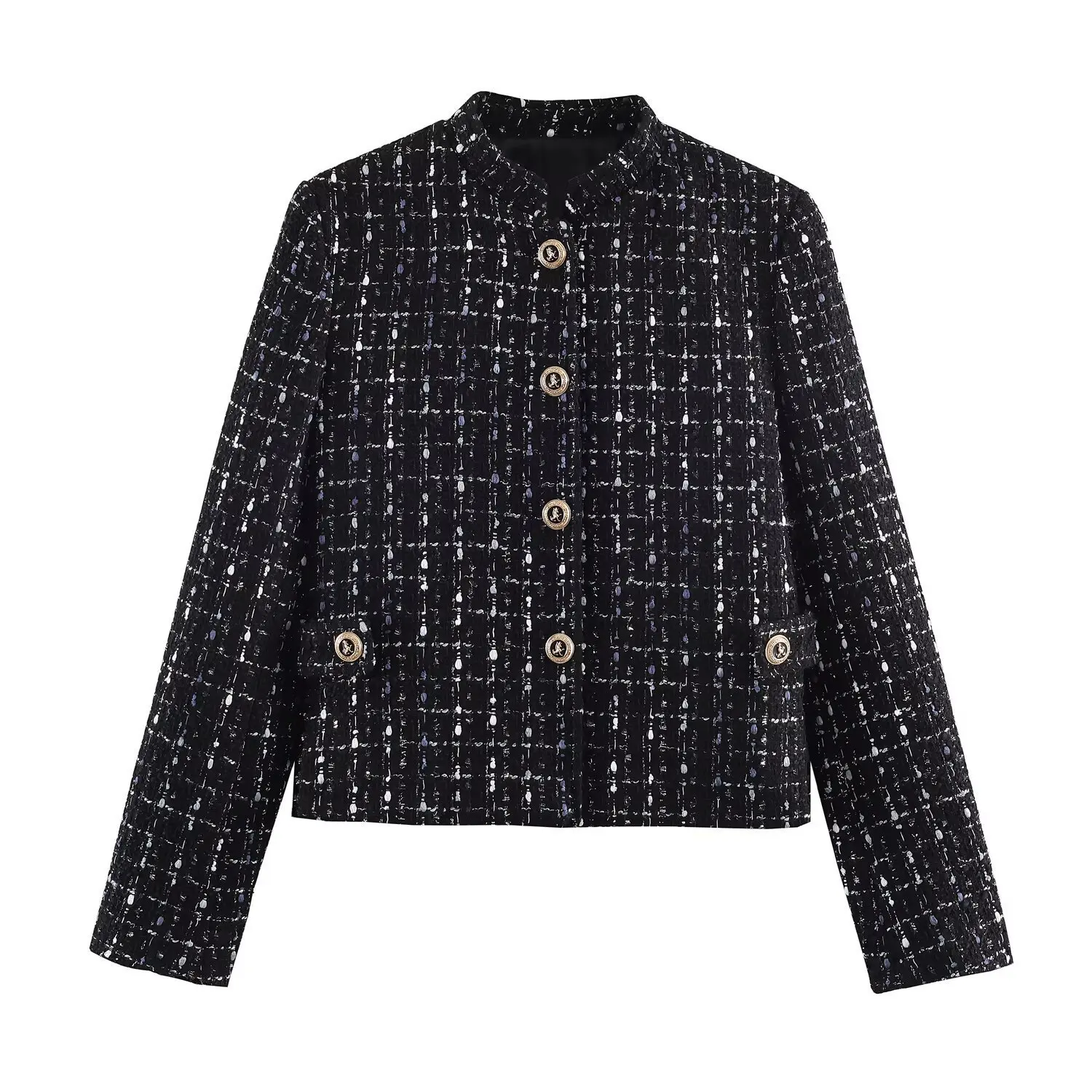 Women's Fashion Casual Style High Neck Long Sleeve Black Jacket For Women Long Sleeve Button Front With Gold Buttons Pocket 3UW3
Women's Fashion Casual Style High Neck Long Sleeve Black Jacket For Women Long Sleeve Button Front With Gold Buttons Pocket 3UW3