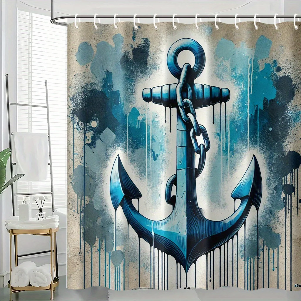 Nautical Anchor Shower Curtain - Vintage Maritime Ship Anchor, Blue Graffiti Style, Waterproof Bathroom Decor
Nautical Anchor Shower Curtain - Vintage Maritime Ship Anchor, Blue Graffiti Style, Waterproof Bathroom Decor