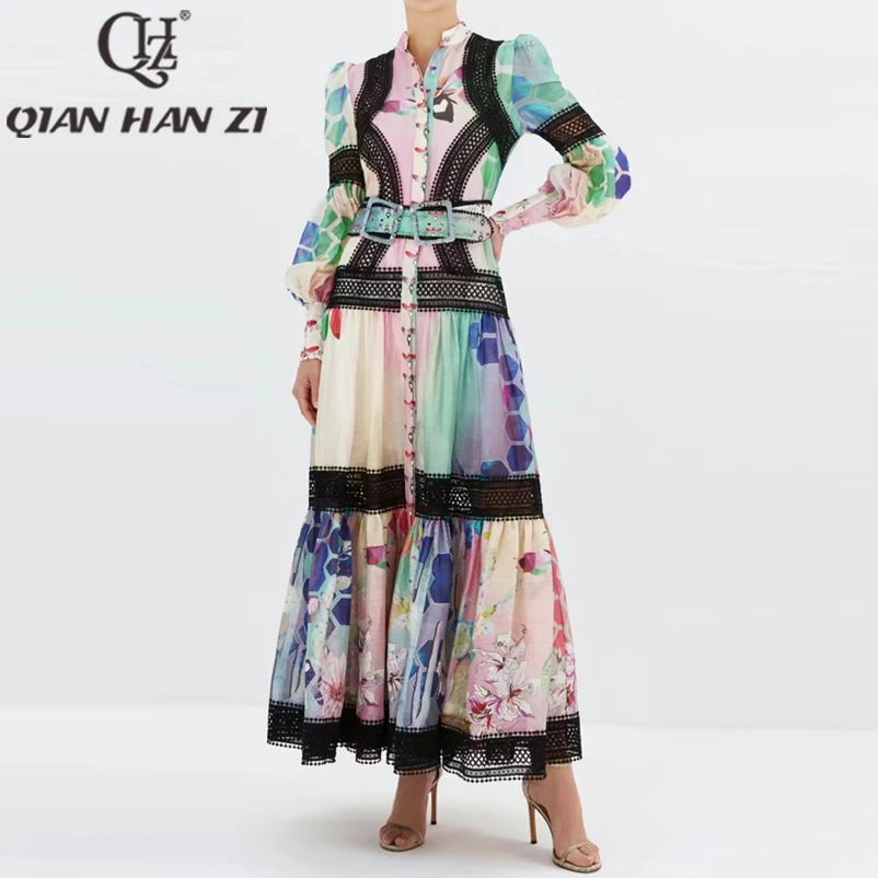 QHZ fall/Winter high-end Customized Lantern Sleeve Slim Maxi Dress Women multi button waistband print Vintage luxury long dress
QHZ fall/Winter high-end Customized Lantern Sleeve Slim Maxi Dress Women multi button waistband print Vintage luxury long dress