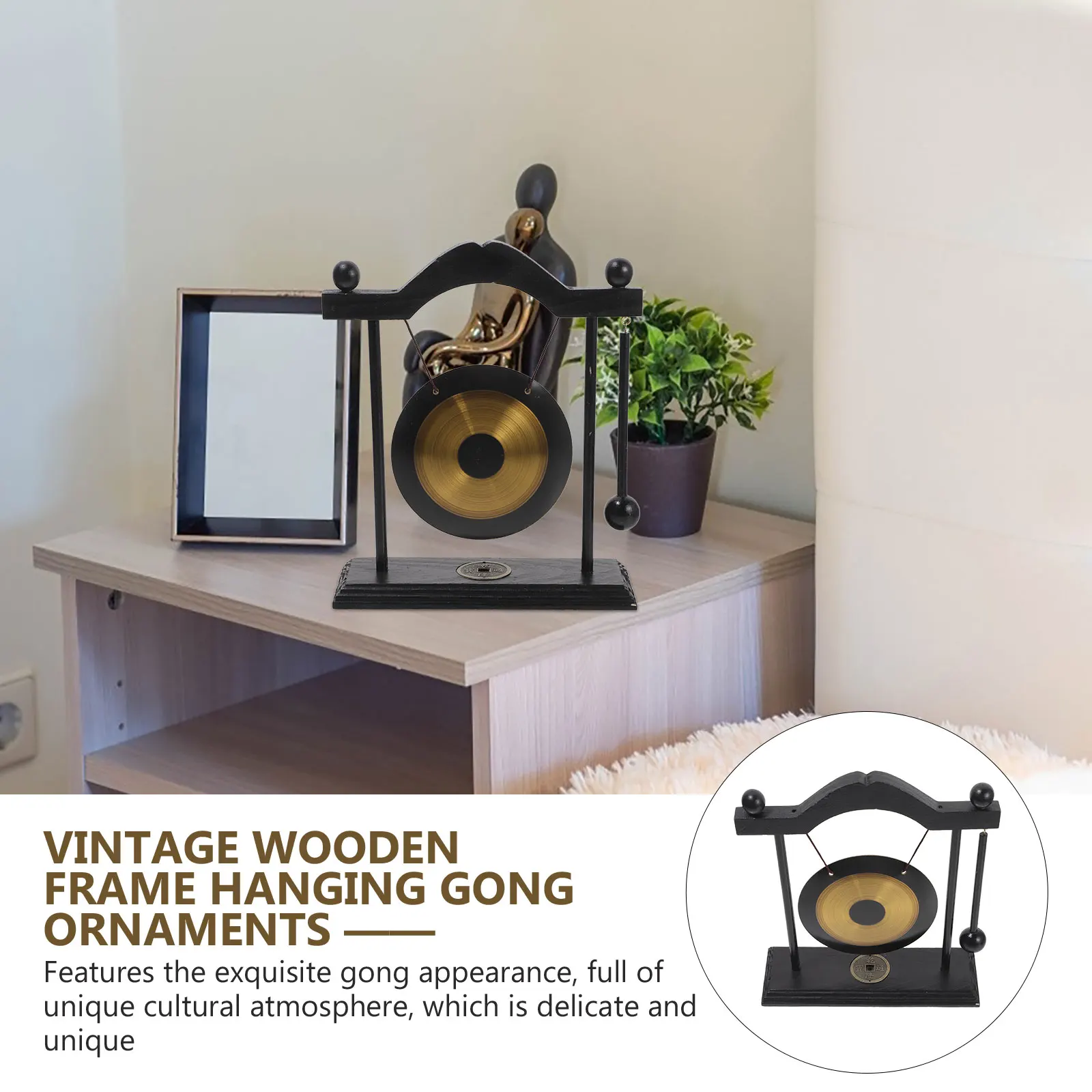 Vintage Wooden Frame Brass Gong Desktop Ornament Home Decoration Musical Instrument
Vintage Wooden Frame Brass Gong Desktop Ornament Home Decoration Musical Instrument