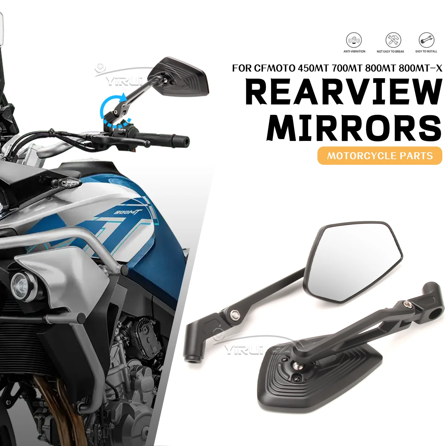 Motorcycle Rearview Mirror For CFMOTO 450MT 700MT 800MT-X 450 700MT 2024- Aluminum Adjustable Side Rear View Mirrors 800MT 2021-
Motorcycle Rearview Mirror For CFMOTO 450MT 700MT 800MT-X 450 700MT 2024- Aluminum Adjustable Side Rear View Mirrors 800MT 2021-