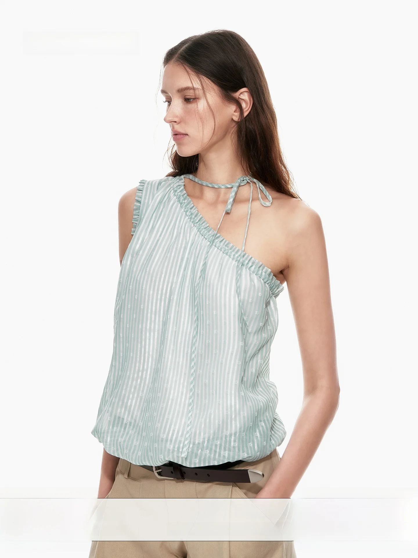 Mint Green Striped Waist-Cinching Shoulder Baring Top Loose Sleeveless Short Length Vest Strap Design Women's Fashion Summer Top
Mint Green Striped Waist-Cinching Shoulder Baring Top Loose Sleeveless Short Length Vest Strap Design Women's Fashion Summer Top