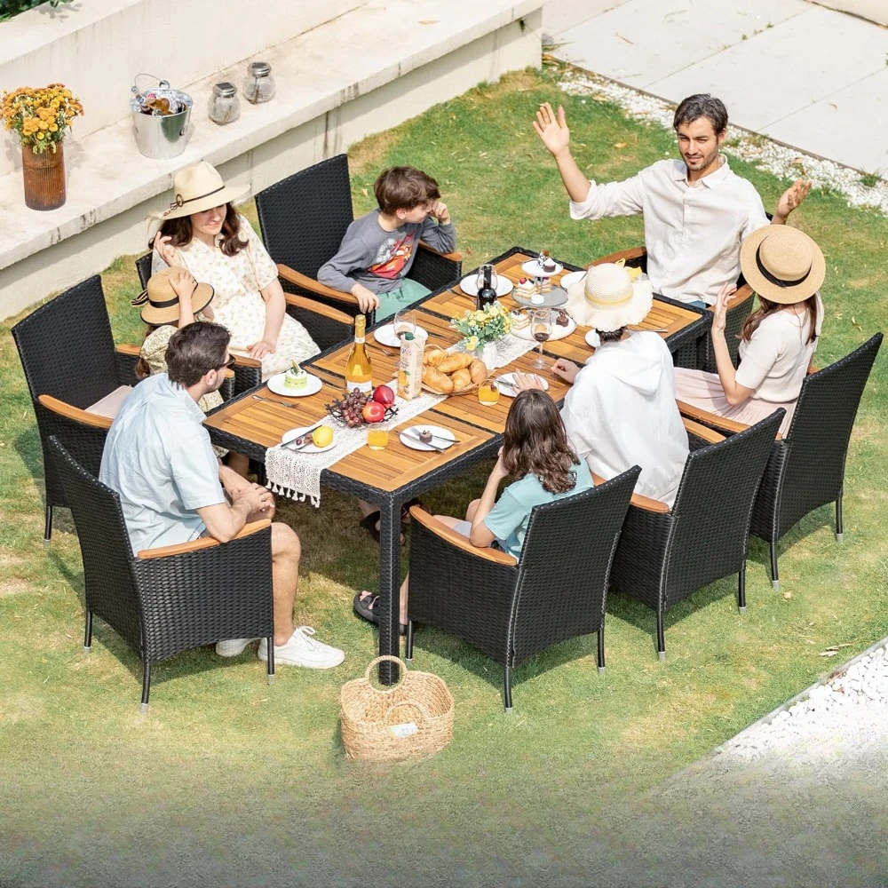Dining 9 PCS Furniture, Patio Conversation Set with Acacia Wood Table Top, Rattan Outdoor, Black, Garden Furniture Set
Dining 9 PCS Furniture, Patio Conversation Set with Acacia Wood Table Top, Rattan Outdoor, Black, Garden Furniture Set