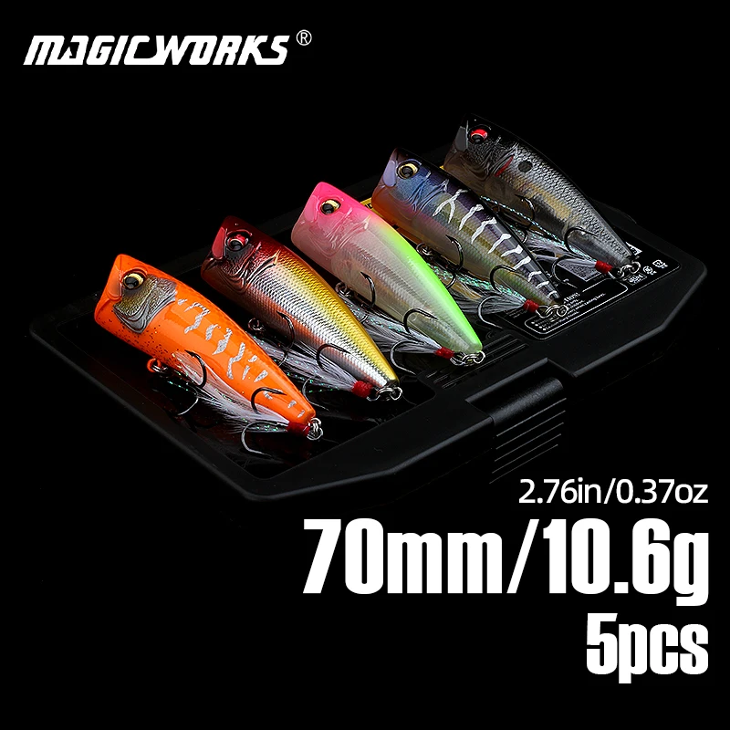 Magic Works 5pcs per Set Popper Fishing Lures 70mm 10.6g Floating Hard Bait Wobblers Pike Topwater Lure Perch Artificial Baits
Magic Works 5pcs per Set Popper Fishing Lures 70mm 10.6g Floating Hard Bait Wobblers Pike Topwater Lure Perch Artificial Baits