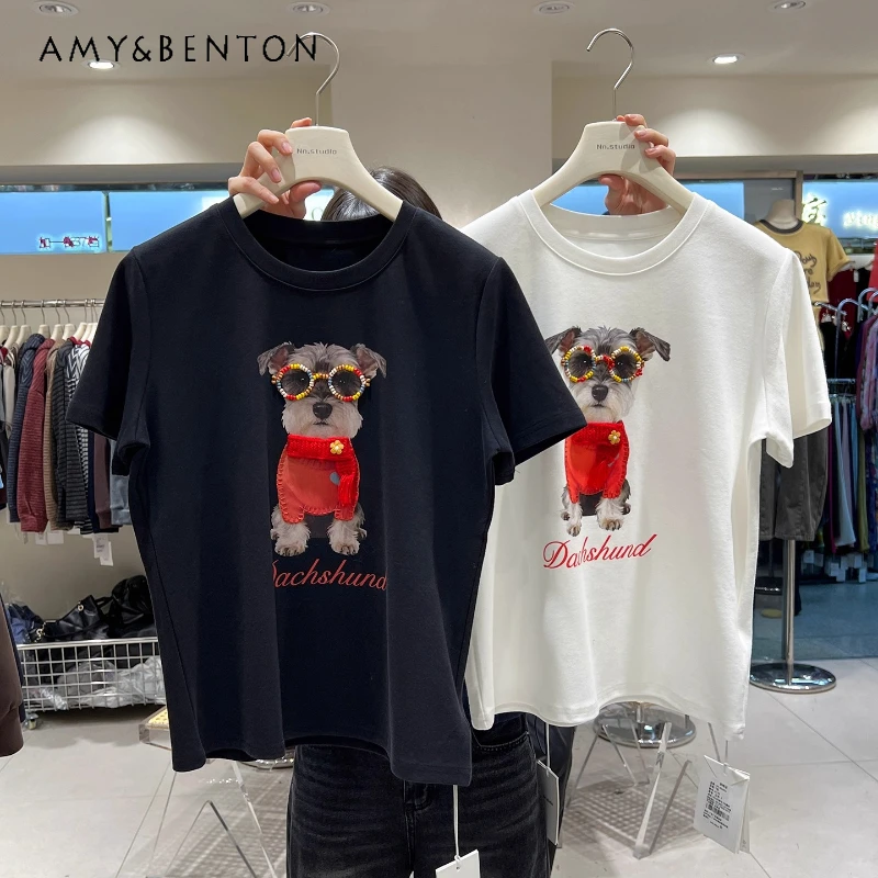 Thickened Brushed Cotton Short Sleeved T-shirts Women's Autumn Winter Heavy Beading Cartoon Print Age-Reducing O-Neck Top Tees
Thickened Brushed Cotton Short Sleeved T-shirts Women's Autumn Winter Heavy Beading Cartoon Print Age-Reducing O-Neck Top Tees