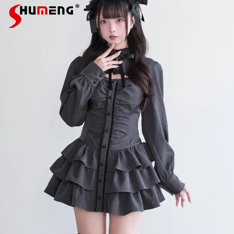 Gothic Dark Black Bowknot Lace Dress Japanese Subculture Mass-Produced Rojita SC Single-Breasted Dresses And Shorts 2-Piece Set
Gothic Dark Black Bowknot Lace Dress Japanese Subculture Mass-Produced Rojita SC Single-Breasted Dresses And Shorts 2-Piece Set