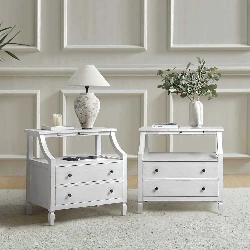 Modern 2-Piece End Table Set with Charging Station, White, Includes Pull-Out Shelf and Hidden Storage
Modern 2-Piece End Table Set with Charging Station, White, Includes Pull-Out Shelf and Hidden Storage
