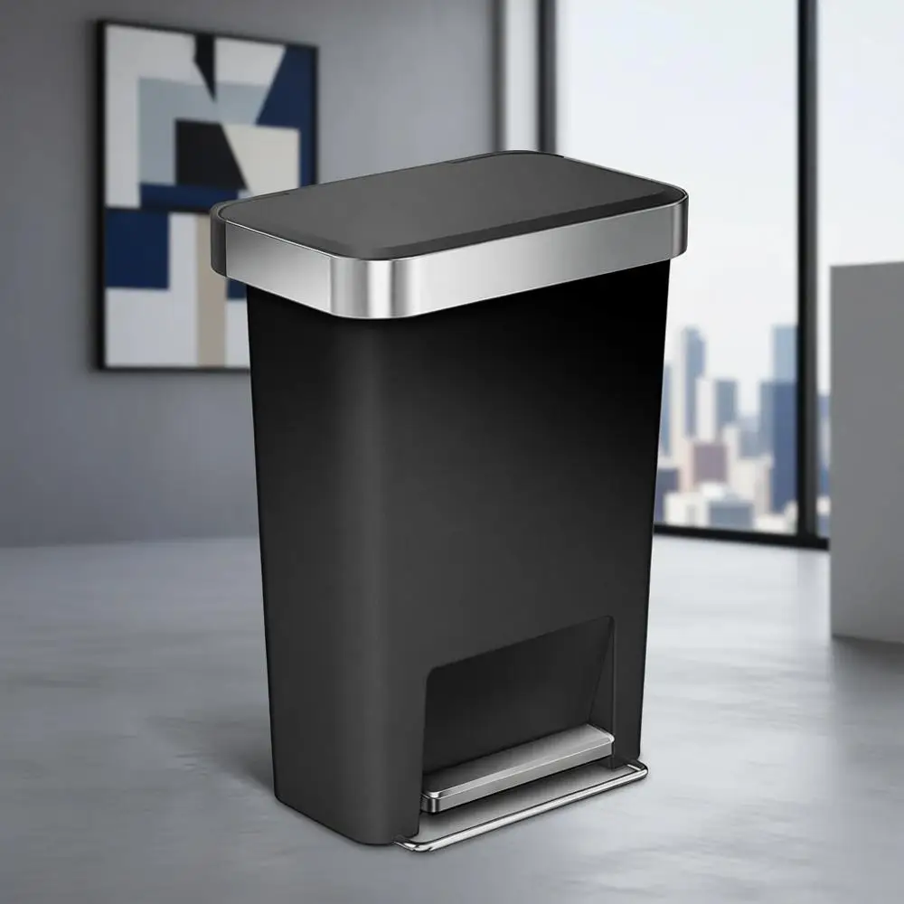 45L Black Plastic Kitchen Trash Can with Step and Soft-Close Lid
45L Black Plastic Kitchen Trash Can with Step and Soft-Close Lid