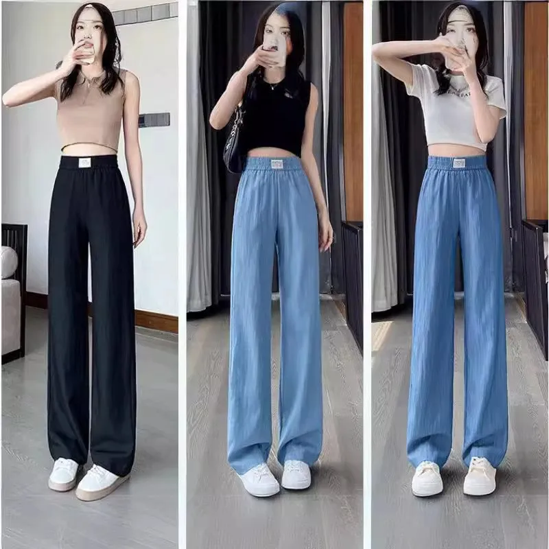 Брюки с высокой талией и широкими штанинами из ледяного шелка, тонкие, повседневные, прямые, с эластичным поясом, для женщин, весна-лето-осень, уличный стиль
Брюки с высокой талией и широкими штанинами из ледяного шелка, тонкие, повседневные, прямые, с эластичным поясом, для женщин, весна-лето-осень, уличный стиль