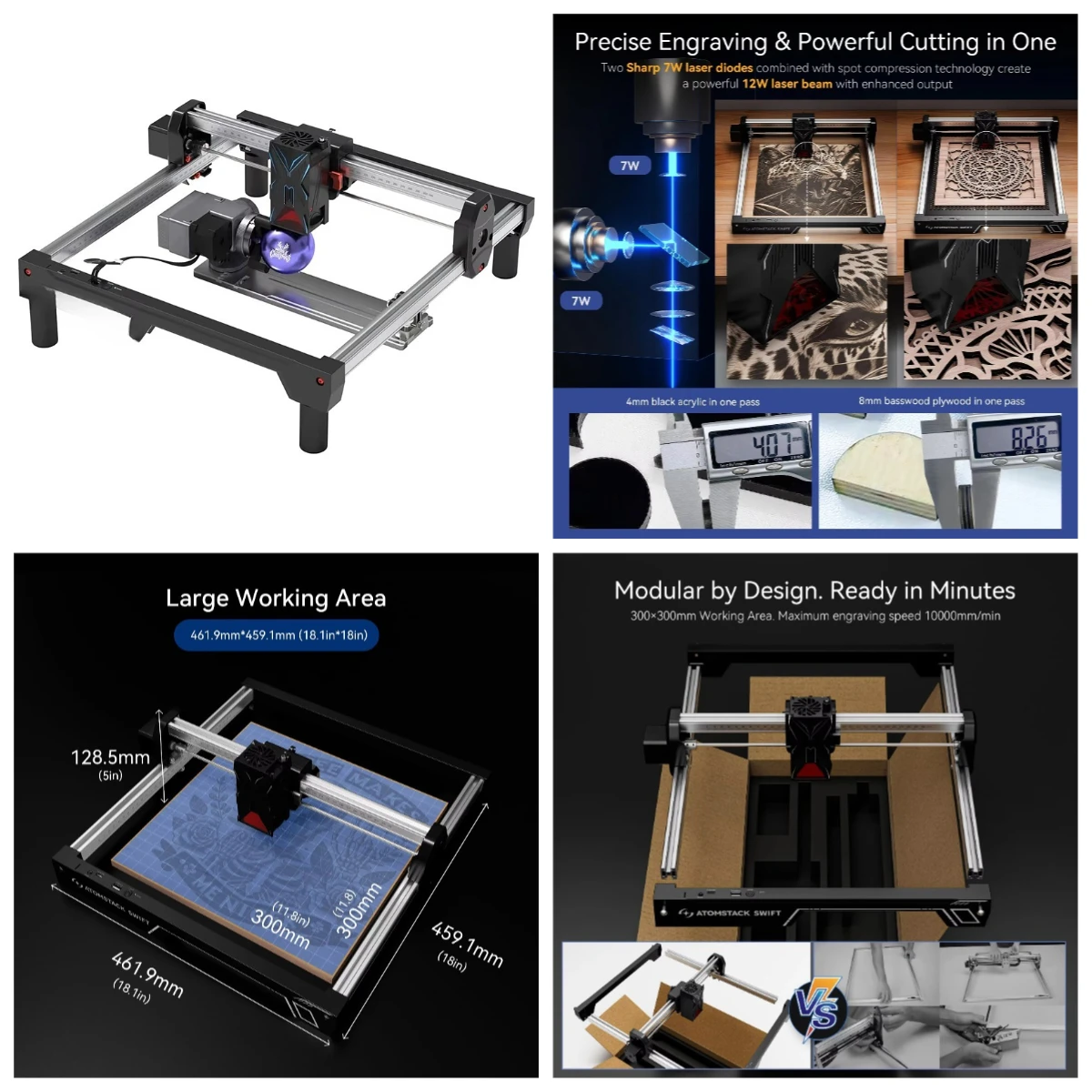 Swift 12W Engraving Machine with R8 Rotary Roller 300 X 300mm Wi-Fi/USB/APP Control Engraver Cutter
Swift 12W Engraving Machine with R8 Rotary Roller 300 X 300mm Wi-Fi/USB/APP Control Engraver Cutter