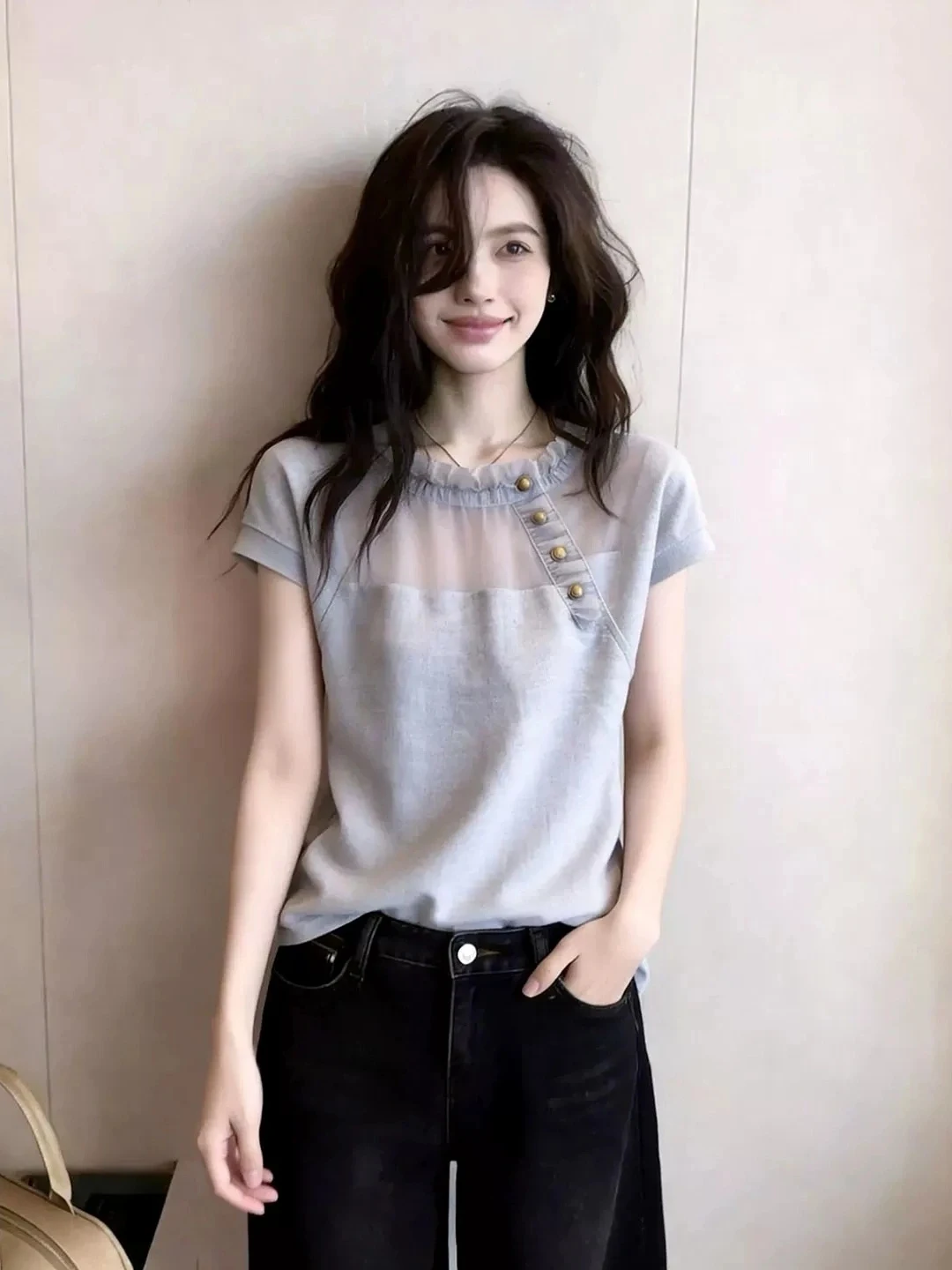 Chic Short Sleeve Women's Top Elegant Wood Grain Design Summer Fashionable Stylish Beautiful Korean Style Silk Shirt
Chic Short Sleeve Women's Top Elegant Wood Grain Design Summer Fashionable Stylish Beautiful Korean Style Silk Shirt