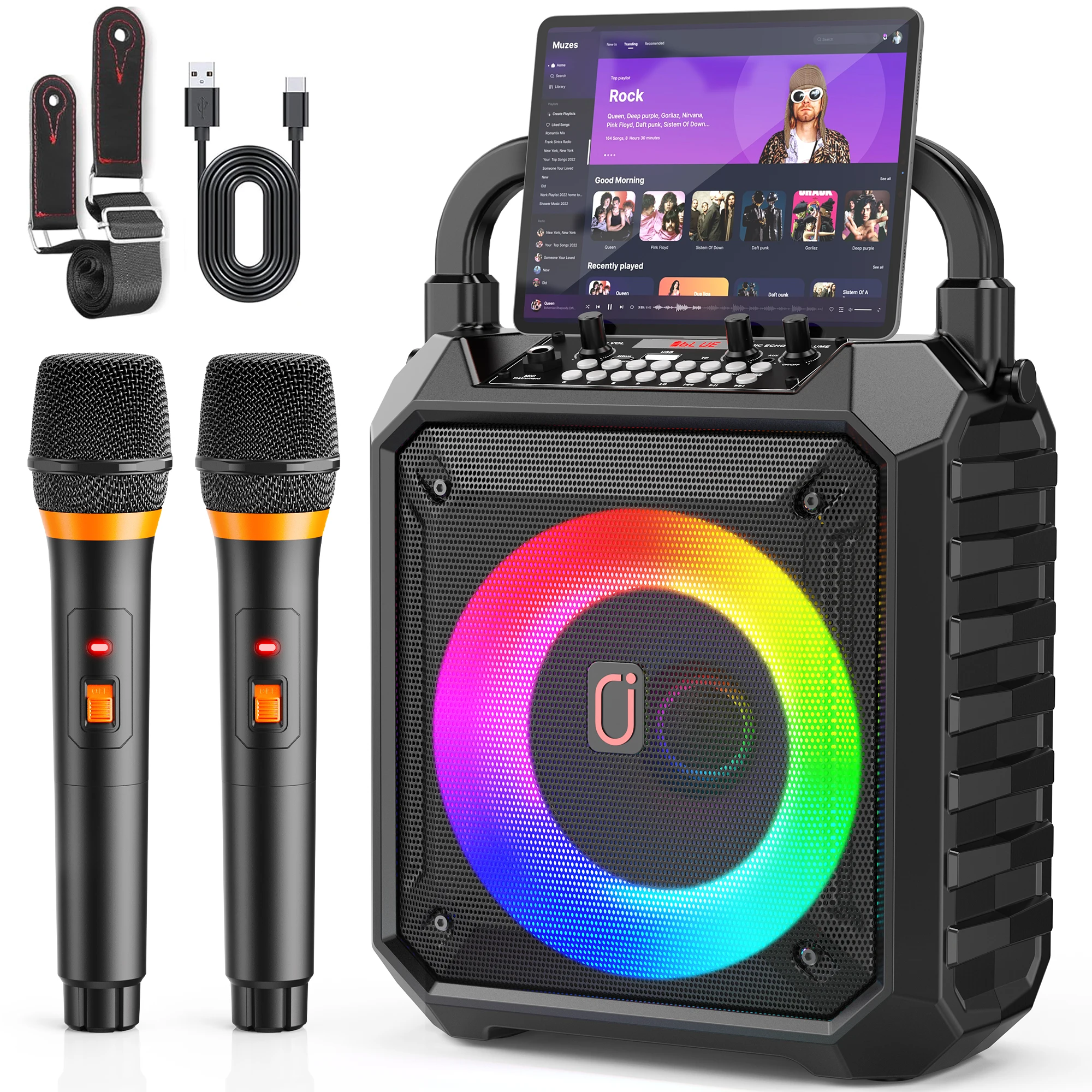 Портативная караоке-система FanFun с Bluetooth 5.3, световой подсветкой, сабвуфером, диско-эффектами, поддержкой TV/REC/FM/AUX/USB/TF для домашних вечеринок
Портативная караоке-система FanFun с Bluetooth 5.3, световой подсветкой, сабвуфером, диско-эффектами, поддержкой TV/REC/FM/AUX/USB/TF для домашних вечеринок