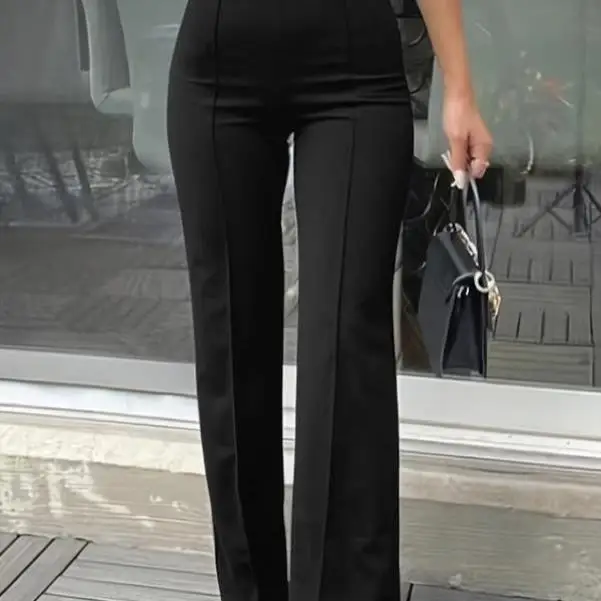 Decorative High Waist Women's Straight Leg Pants Fake Button Design Casual Trousers Neutral Sle High Waist Soldier Pants
Decorative High Waist Women's Straight Leg Pants Fake Button Design Casual Trousers Neutral Sle High Waist Soldier Pants