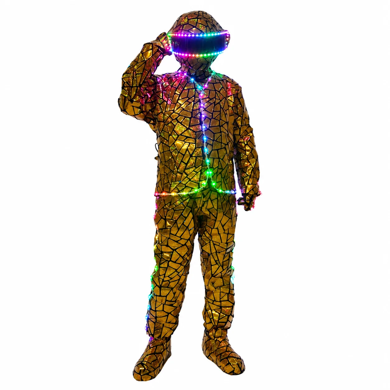 Men's LED Gold Mirrored Masquerade Costume Hip-Hop Dance Crew Outfit for Stage Performance Bar Attire Holiday Party Wear
Men's LED Gold Mirrored Masquerade Costume Hip-Hop Dance Crew Outfit for Stage Performance Bar Attire Holiday Party Wear