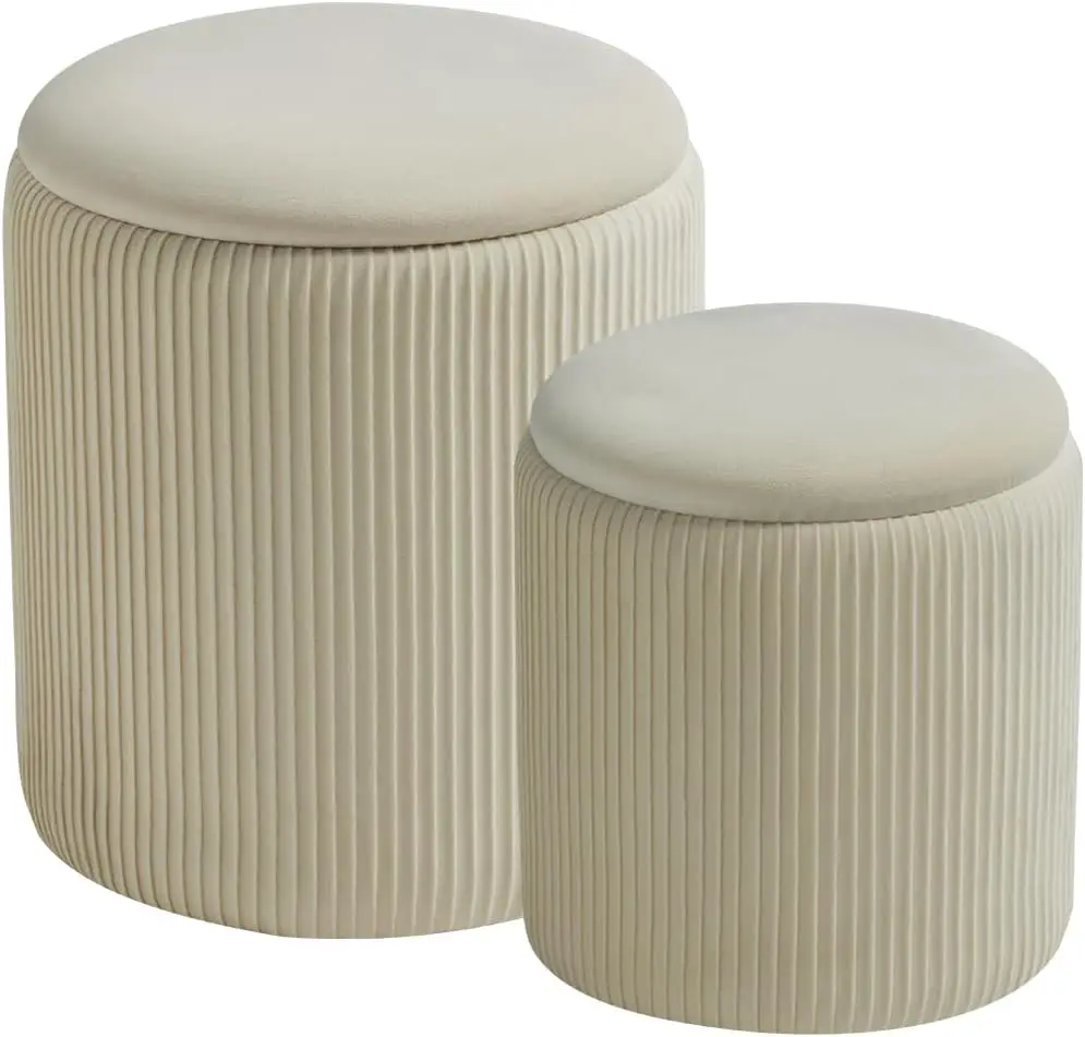 Round Set of 2 Ottoman with Storage, Velvet Vanity Stool for Makeup, Multifunctional Coffee Table, Padded Foot Rest for Living Room & Bedroom, White
Round Set of 2 Ottoman with Storage, Velvet Vanity Stool for Makeup, Multifunctional Coffee Table, Padded Foot Rest for Living Room & Bedroom, White