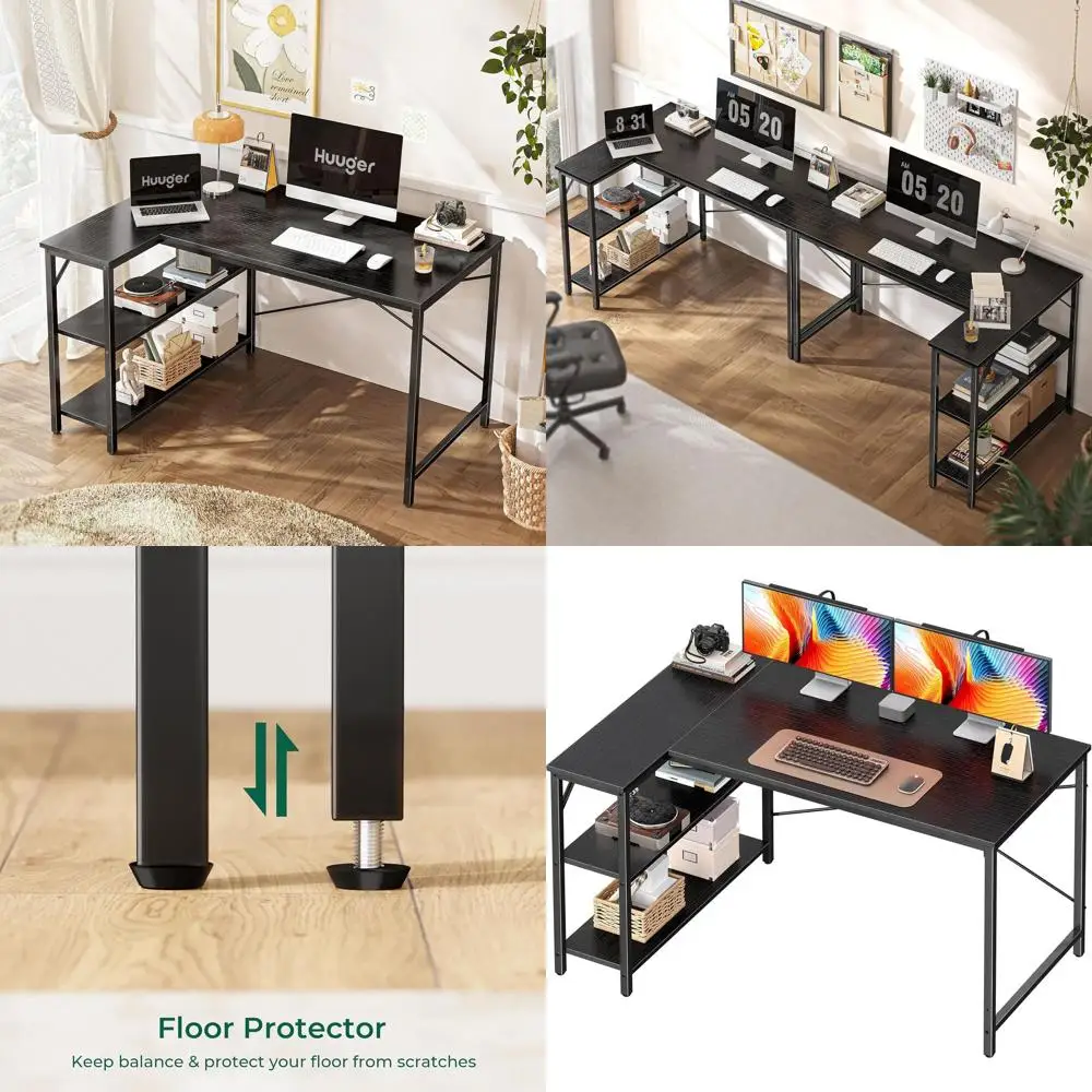 47 L-Shaped Gaming Desk with Reversible Shelves, Black Metal Frame for Home Office & Study
47 L-Shaped Gaming Desk with Reversible Shelves, Black Metal Frame for Home Office & Study