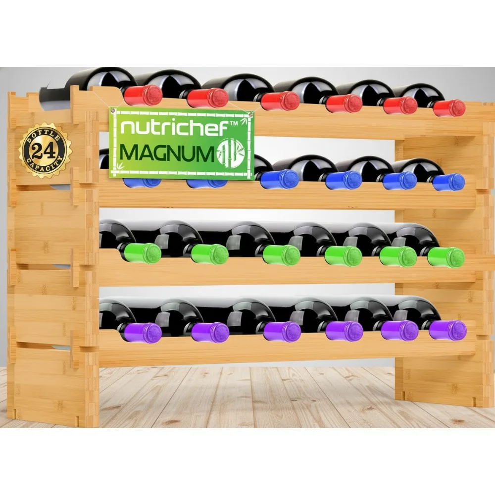 Large 24-Bottle Stackable Bamboo Wine Rack, Wobble-Free Design for Oversize Bottles, Easy Assembly for Home Bar
Large 24-Bottle Stackable Bamboo Wine Rack, Wobble-Free Design for Oversize Bottles, Easy Assembly for Home Bar