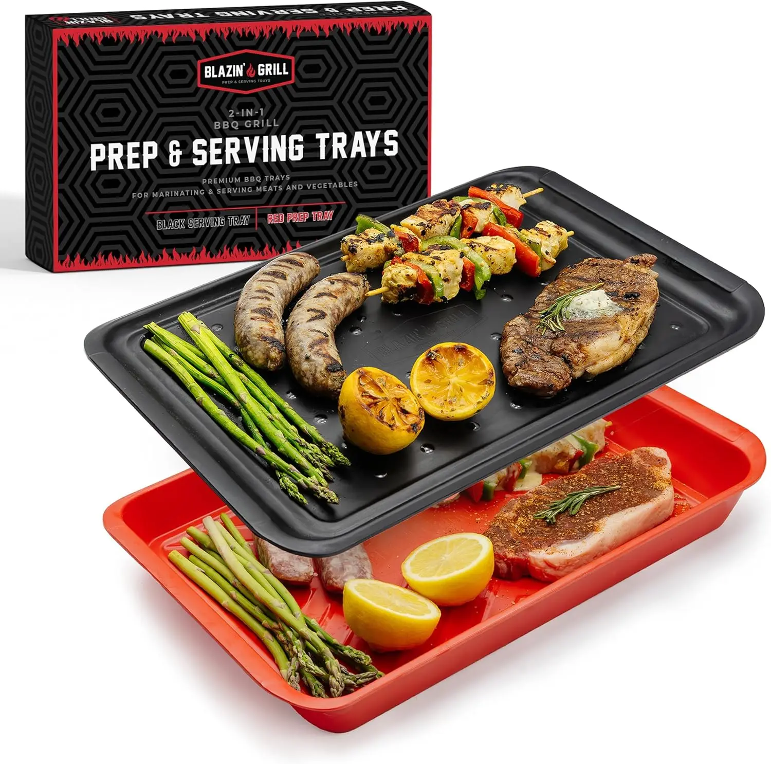 Set of 2 Stackable Melamine Trays for Food Prep and Serving, BBQ Accessories
Set of 2 Stackable Melamine Trays for Food Prep and Serving, BBQ Accessories