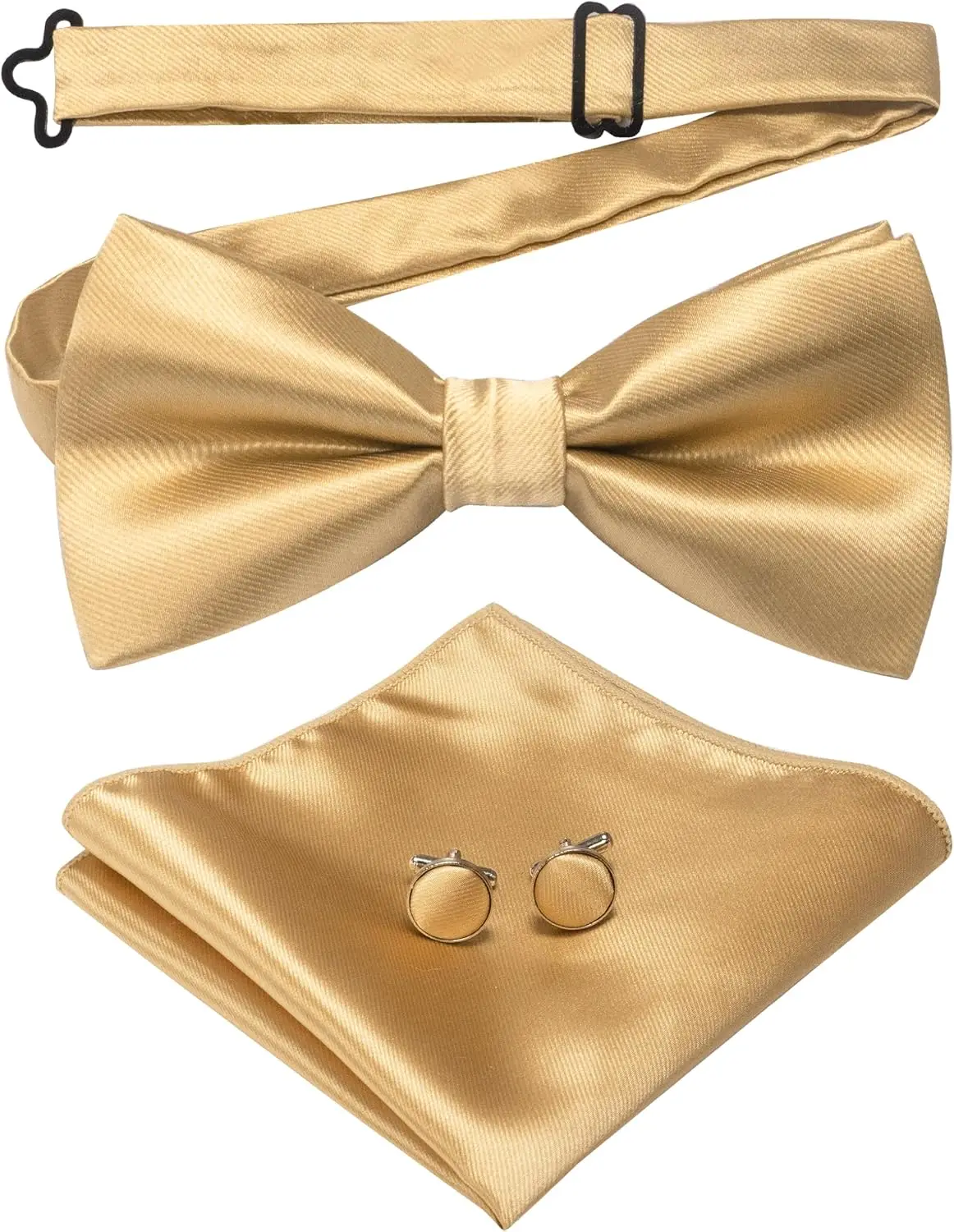Solid Color Pre-tied Bow Tie and Pocket Square Cufflink Set
Solid Color Pre-tied Bow Tie and Pocket Square Cufflink Set
