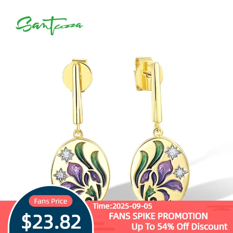 SANTUZZA Genuine 925 Sterling Silver Drop Earrings For Women Sparkling White CZ Purple Flower Chic Enamel Trendy Fine Jewelry
SANTUZZA Genuine 925 Sterling Silver Drop Earrings For Women Sparkling White CZ Purple Flower Chic Enamel Trendy Fine Jewelry