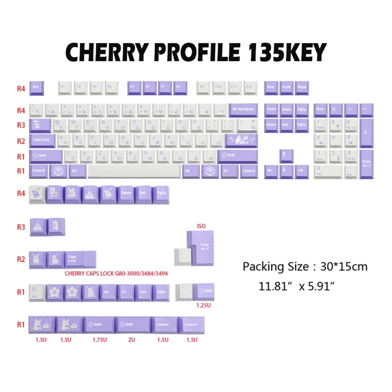 133 Keys Keycaps Set PBT Cherry Japanese Keycap Cartoon Bunny for KEY Caps for Mechanical Keyboard DIY Dye Sub Violet Wh
133 Keys Keycaps Set PBT Cherry Japanese Keycap Cartoon Bunny for KEY Caps for Mechanical Keyboard DIY Dye Sub Violet Wh