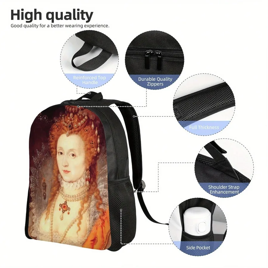 Classic Elizabeth I Portrait Backpack For Adults, Durable Polyester, Large Capacity, Adjustable Shoulder Straps
Classic Elizabeth I Portrait Backpack For Adults, Durable Polyester, Large Capacity, Adjustable Shoulder Straps