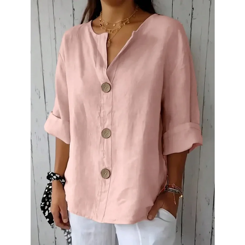  Plus Size Women's Loose Casual V-ne Button-up Top Vintage Regular Solid Color Women Top
Plus Size Women's Loose Casual V-ne Button-up Top Vintage Regular Solid Color Women Top