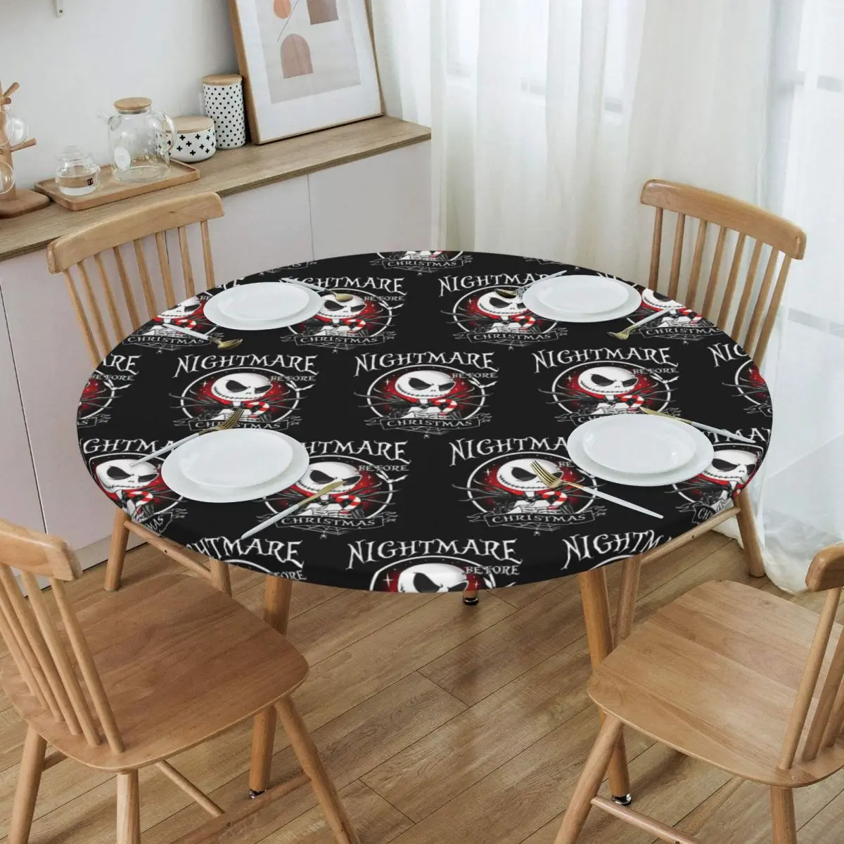 Custom Round The Nightmare Before Christmas Jack Skellington Tablecloth Fit Elastic Edge Table Cloth Halloween Table Covers
Custom Round The Nightmare Before Christmas Jack Skellington Tablecloth Fit Elastic Edge Table Cloth Halloween Table Covers