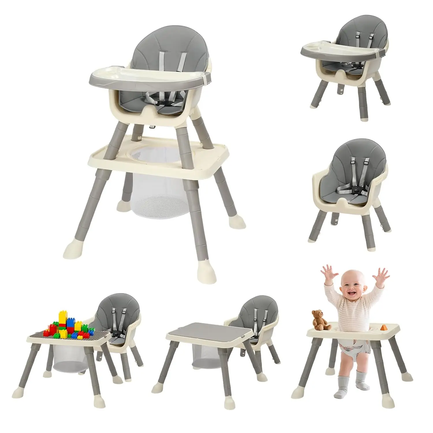 7-in-1 High Chair for Babies & Toddlers, Convertible Learning Table & Chair with Storage Basket, Gray
7-in-1 High Chair for Babies & Toddlers, Convertible Learning Table & Chair with Storage Basket, Gray