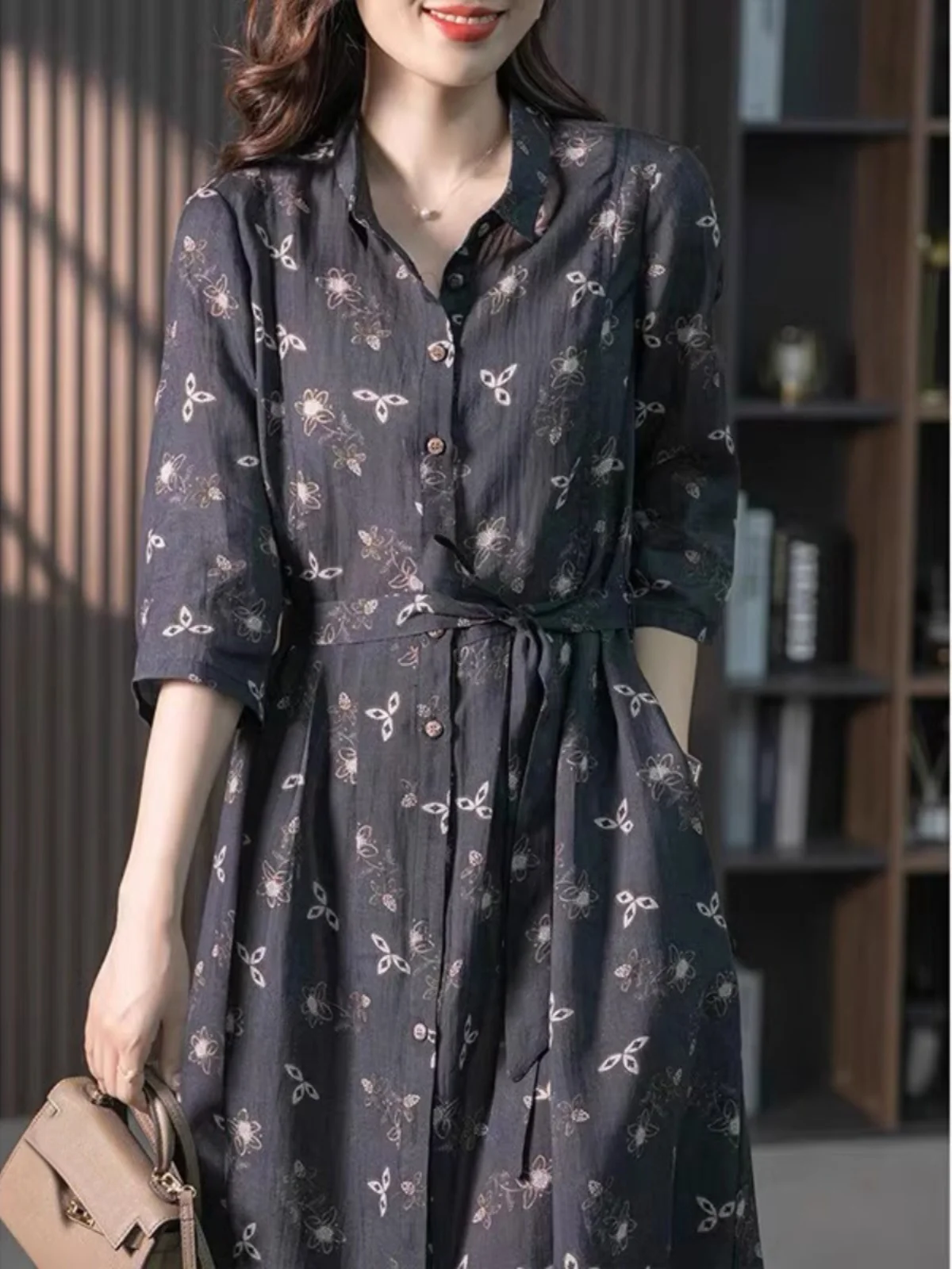 Spring Summer Faion Floral irt Dr Large Size Five Sve Linen Long Skirt Collar Midi Dr Busin Casual Sle
Spring Summer Faion Floral irt Dr Large Size Five Sve Linen Long Skirt Collar Midi Dr Busin Casual Sle