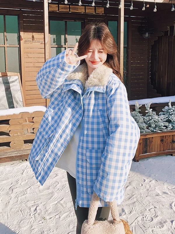 Retro Slimming Light Blue Plaid Parka Women's Winter Thiened Fce Lined ort Coat Korean Sle Zipper Closure Hoodie
Retro Slimming Light Blue Plaid Parka Women's Winter Thiened Fce Lined ort Coat Korean Sle Zipper Closure Hoodie