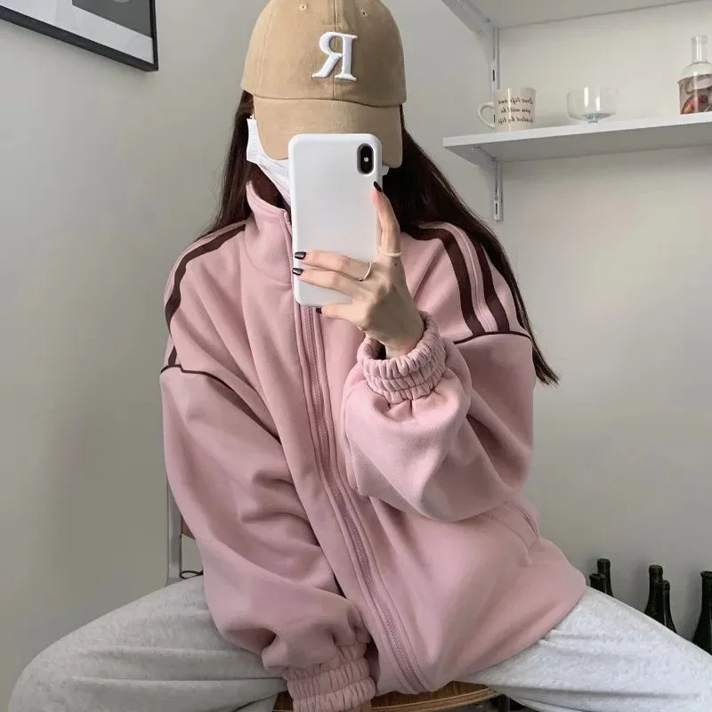 Baseball Sweatshirts Women Vintage Loose Fit Preppy Style Plus Velvet Thicker All-match Zipper Korean Fashion Classic Winter Ins
Baseball Sweatshirts Women Vintage Loose Fit Preppy Style Plus Velvet Thicker All-match Zipper Korean Fashion Classic Winter Ins