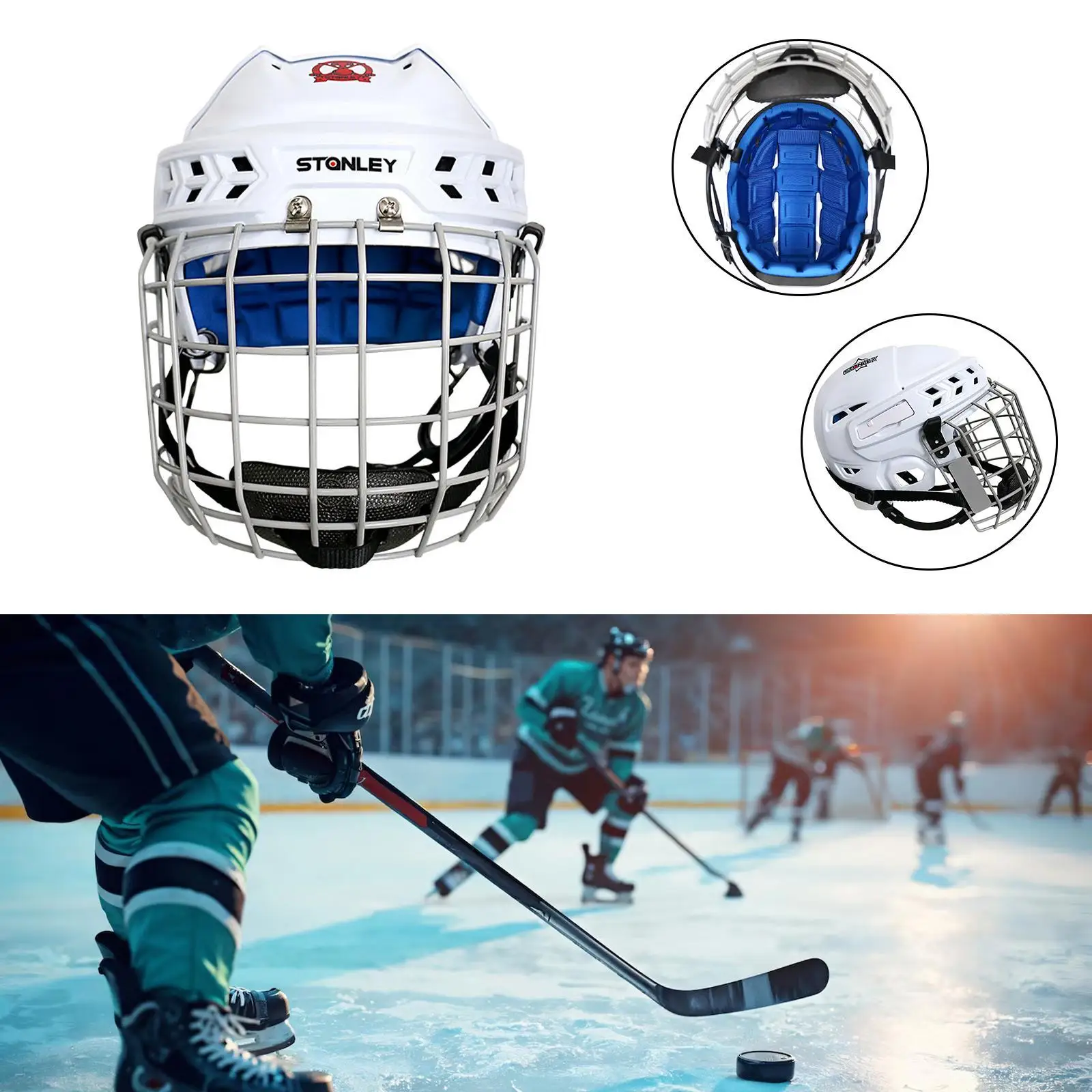 Hockey Helmet Ice Skate Helmet with Chinstrap Hockey Headgear Adults Equipment Sports Helmet for Game Dryland Hockey Practice
Hockey Helmet Ice Skate Helmet with Chinstrap Hockey Headgear Adults Equipment Sports Helmet for Game Dryland Hockey Practice