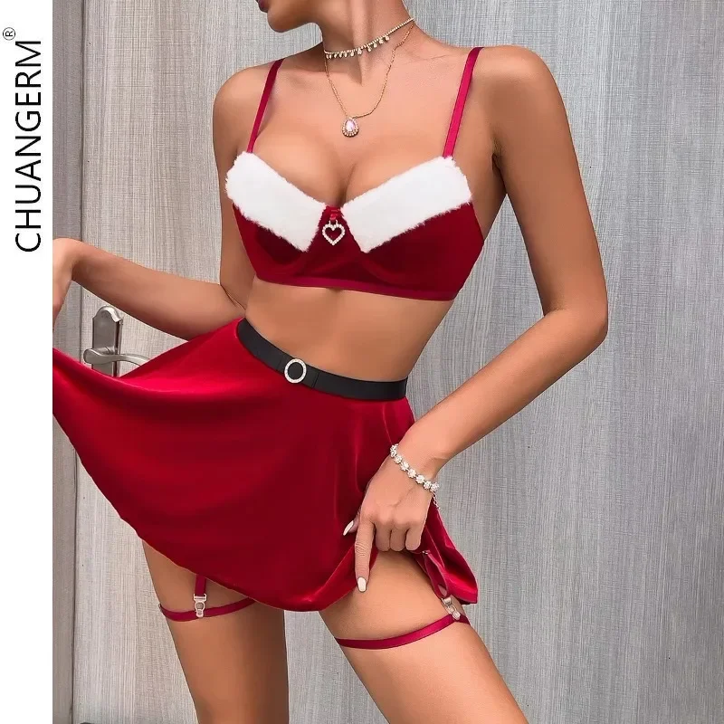 CHUANGERM Sexy Lingerie Christmas Pack Women Velvet Lady Bra Set With Skirt Hot Ensemble Lingeries Luxury Fine Underwear Outfit
CHUANGERM Sexy Lingerie Christmas Pack Women Velvet Lady Bra Set With Skirt Hot Ensemble Lingeries Luxury Fine Underwear Outfit