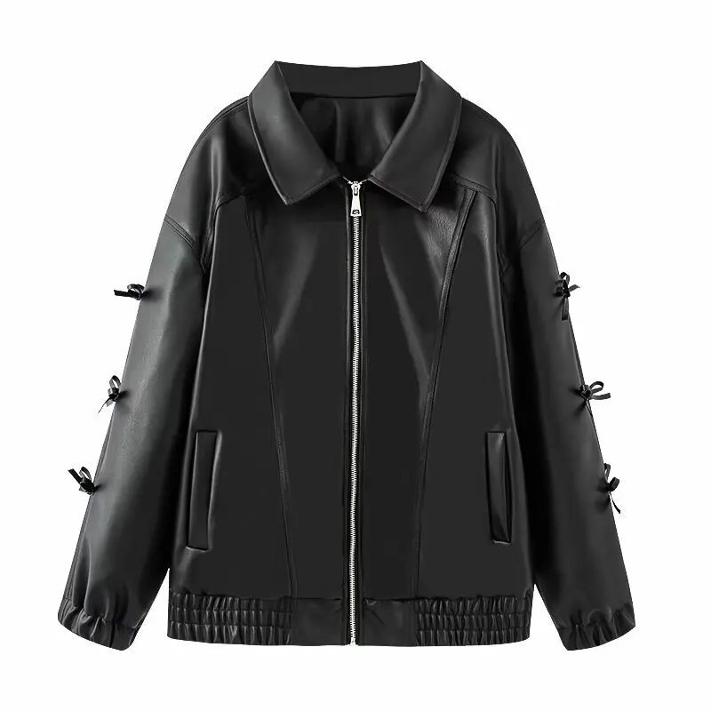 Hmsevenjz Hot Girl's Bow Leather Jacket Women's Autumn and Winter Turn-down Collar Zipper Long-sleeved Jacket Female Clothes
Hmsevenjz Hot Girl's Bow Leather Jacket Women's Autumn and Winter Turn-down Collar Zipper Long-sleeved Jacket Female Clothes